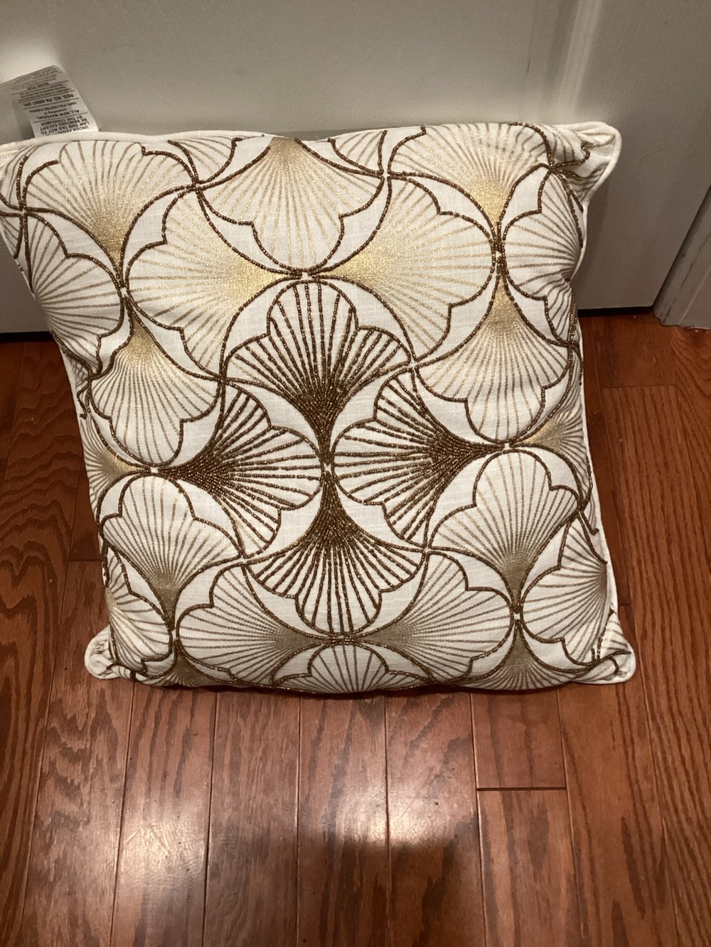 Decorative White and Gold Shell-Pattern Throw 20x20  Pillow